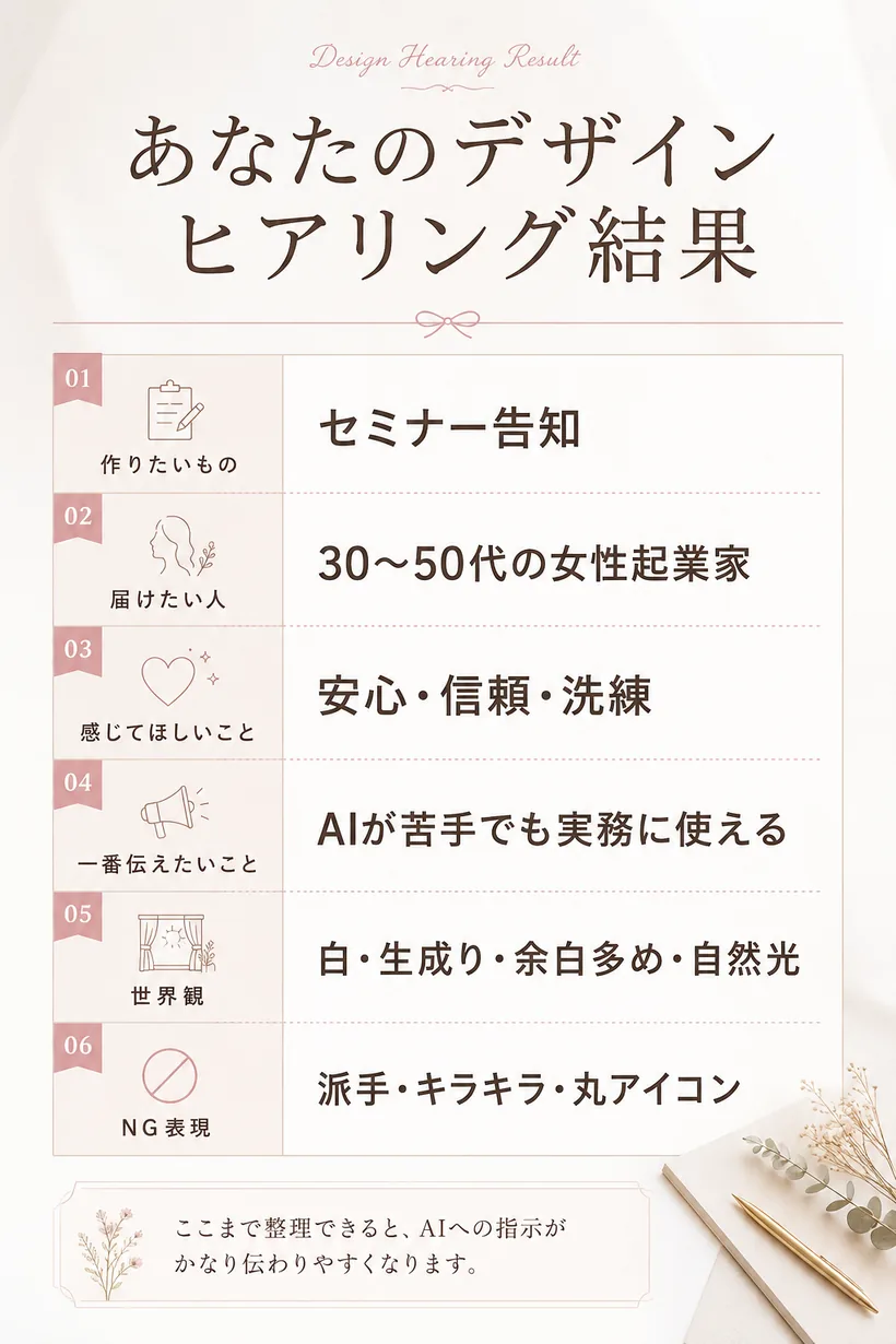 デザインヒアリング結果の例